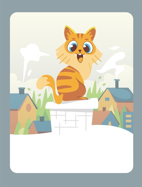 Vector vector illustration of a cartoon cat sitting on a chimney it can be used as a playing card learnin