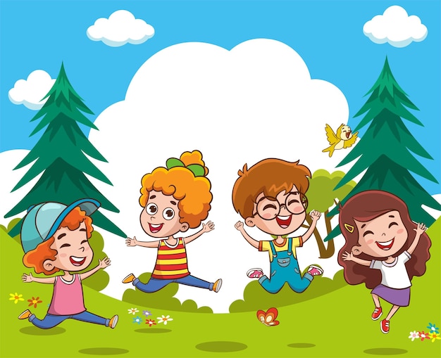 Vector Illustration Of Cartoon Children