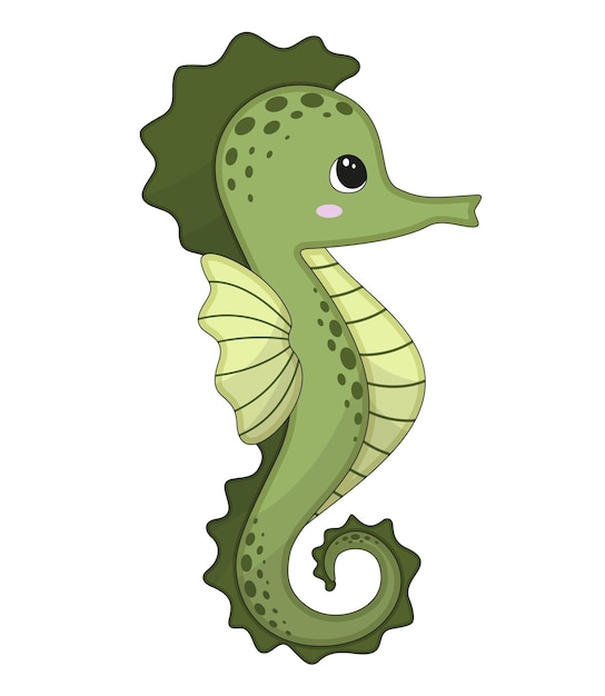 Vector illustration of cartoon cute happy seahorse for design element Funny sea animal