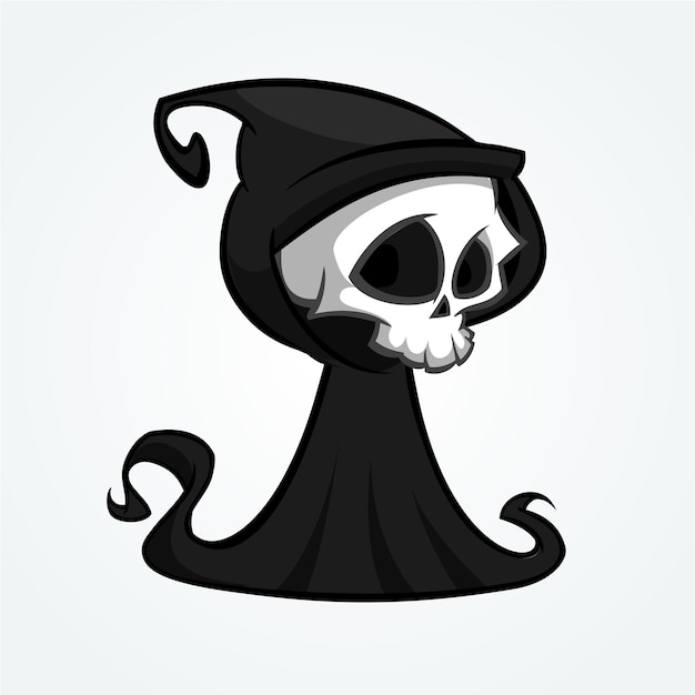 Vector illustration of cartoon death Halloween monster mascot isolated on dark background Cute cartoon grim reaper