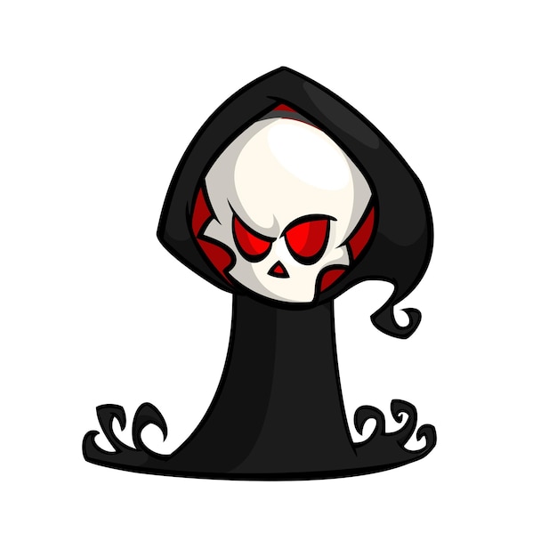 Vector illustration of cartoon death Halloween monster mascot isolated on dark background Cute cartoon grim reaper