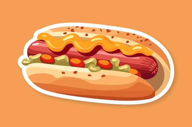 Vector illustration cartoon flat style delicious appetizing hotdog hot dog sandwich with sausage