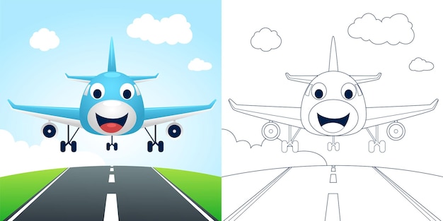 Premium Vector | Vector illustration of cartoon funny airplane in landing  coloring book or page for kids
