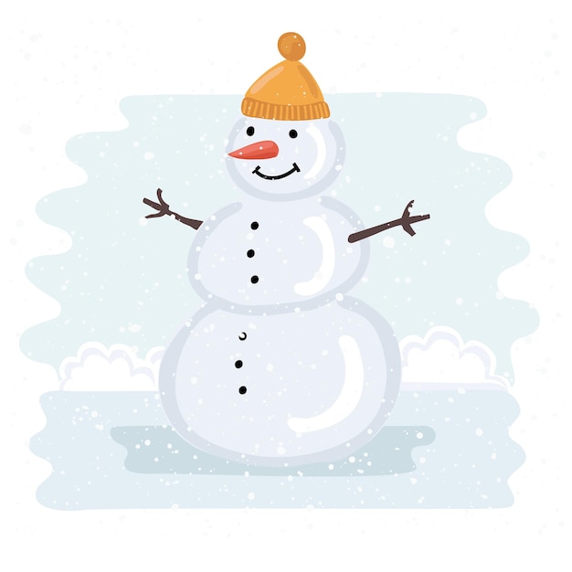 Vector illustration cartoon funny snowman in hat New year illustration