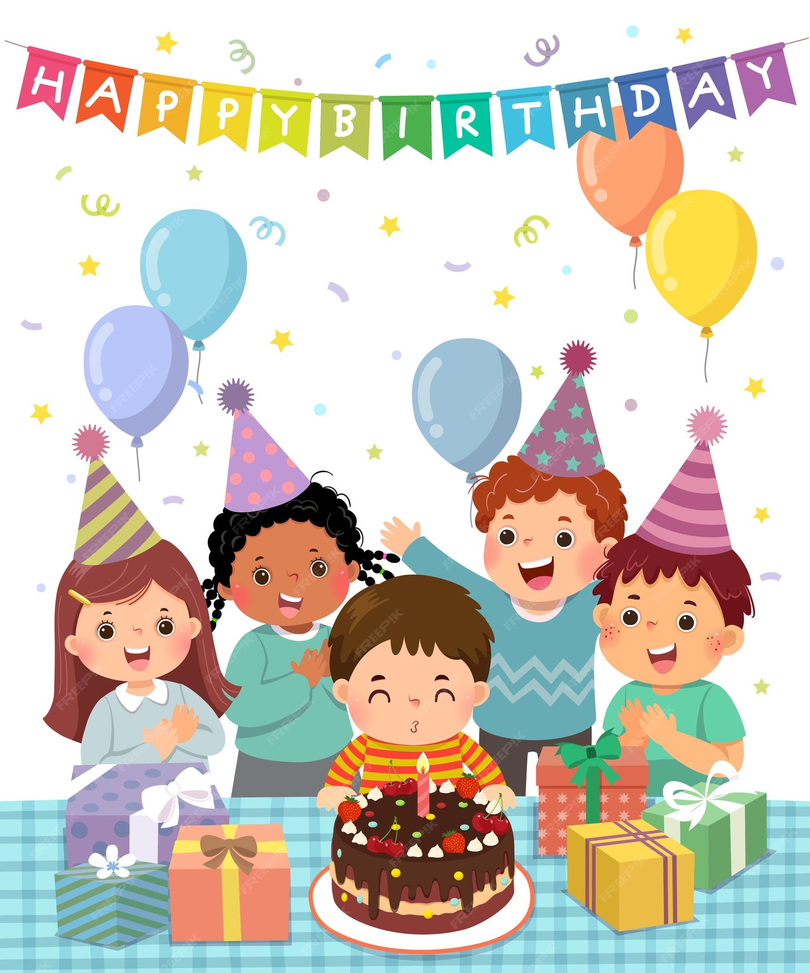 Premium Vector | Vector illustration cartoon of happy group of kids having fun at birthday party Premium Vector | Vector illustration cartoon of happy group of kids having fun at birthday party