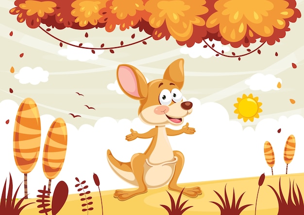 Vector Illustration Of Cartoon Kangaroo