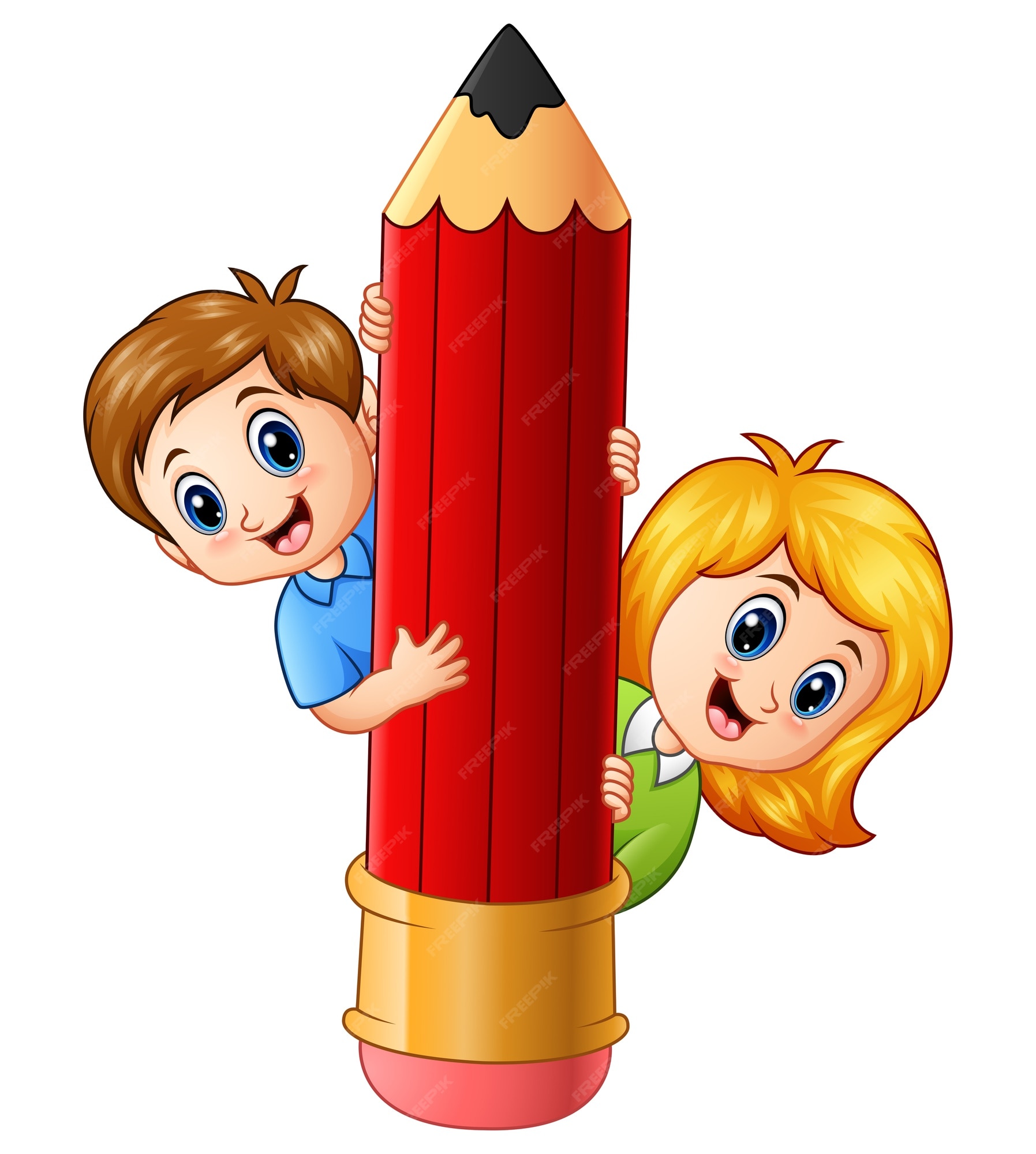 Premium Vector | Vector illustration of cartoon kids holding pencil Premium Vector | Vector illustration of cartoon kids holding pencil