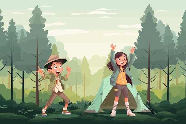 Vector Illustration Of Cartoon Kids Summer Camp