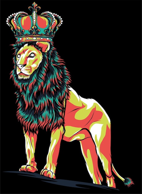 Illustrazione vettoriale di leone cartone animato con corona