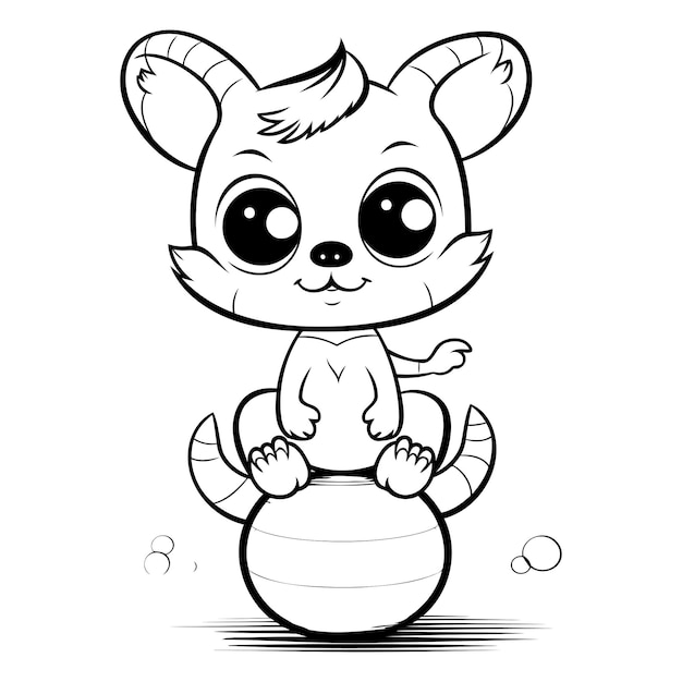 Vector vector illustration of cartoon little baby goat sitting on a fitness ball