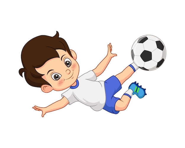 Vector illustration of cartoon little boy playing soccer