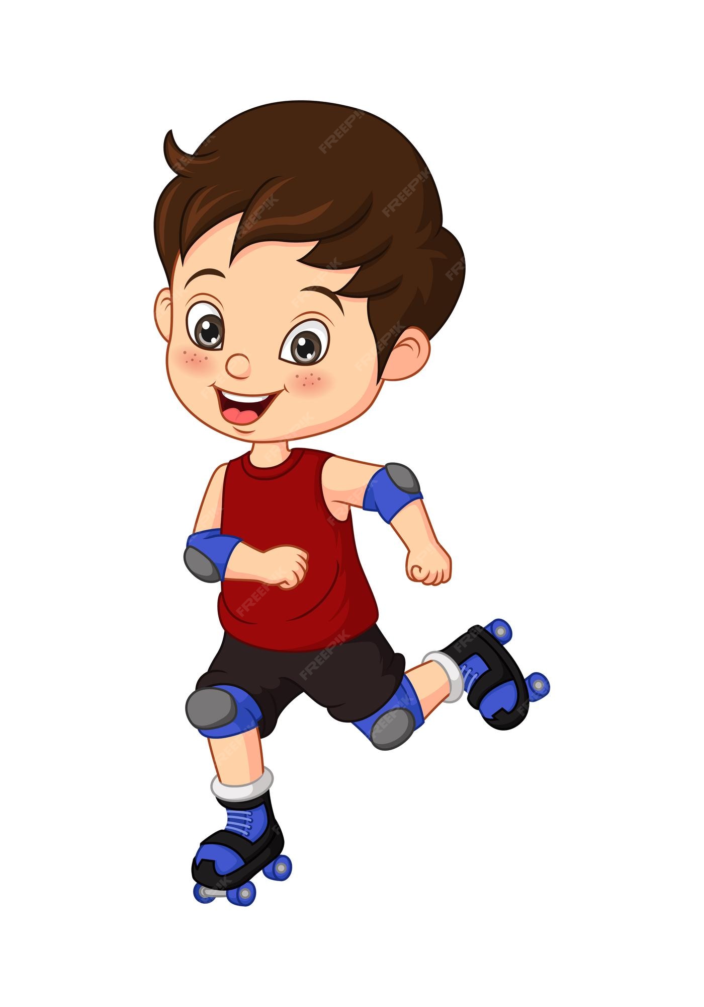 Premium Vector | Vector illustration of cartoon little boy rides on roller  skates