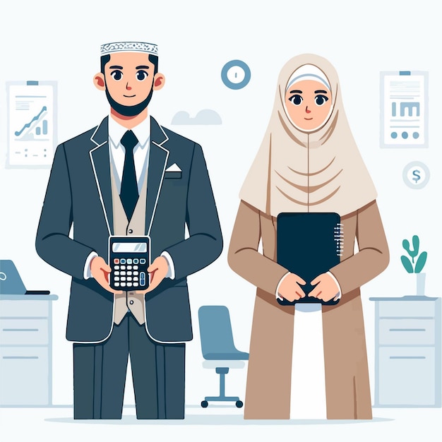 vector illustration cartoon male and female muslim accountant