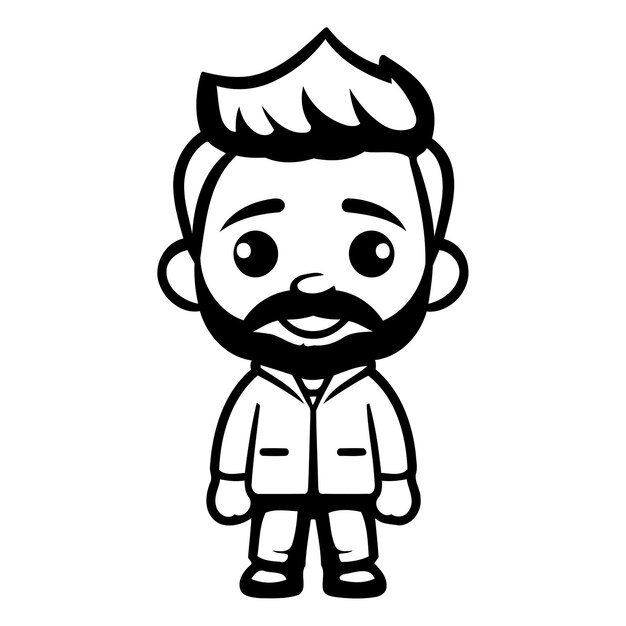 Vector vector illustration of a cartoon man with mustache and jacket isolated on white background