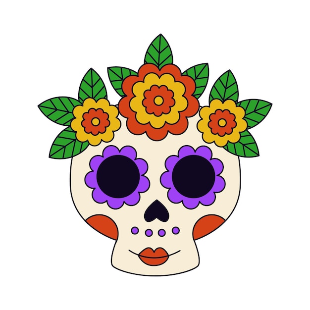 Vector illustration of cartoon Mexican skull on white background