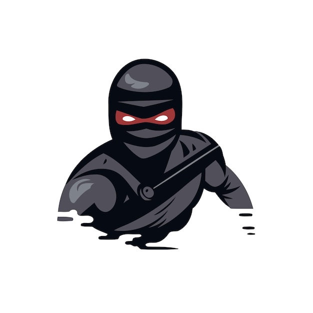 Vector illustration of a cartoon ninja with a sword in his hand