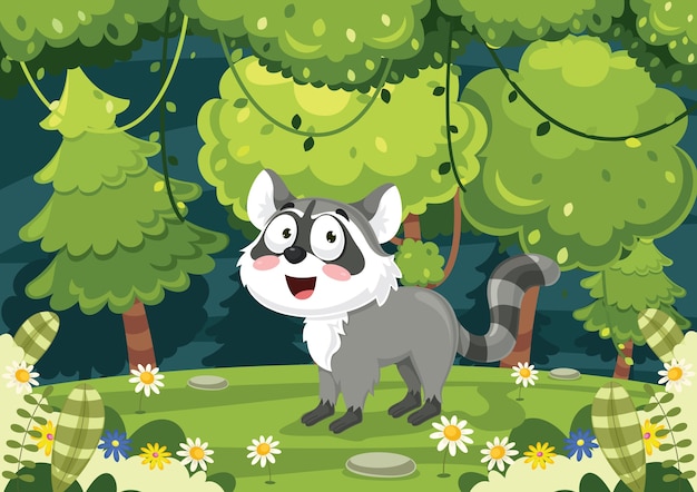 Vector illustration of cartoon raccoon