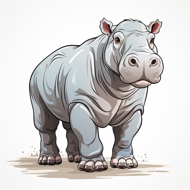 Vector vector illustration of cartoon rhinoceros isolated on white background