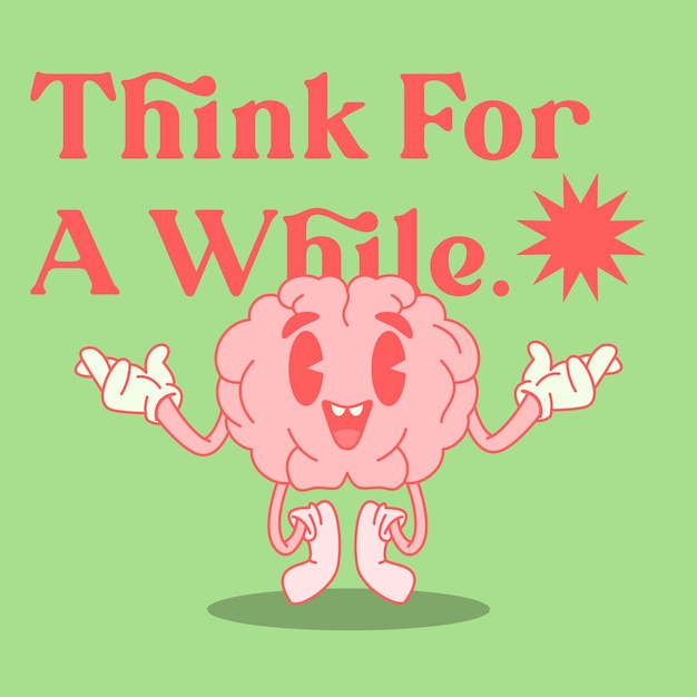 Vector illustration of a cartoon shaped brain thinking for a moment
