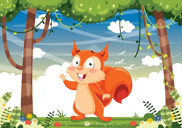 Vector illustration of cartoon squirrel