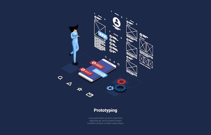 Vector vector illustration cartoon style composition isometric design character and infographics prototy