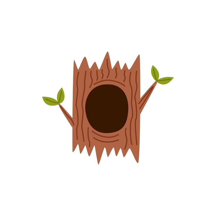 Vector vector illustration of cartoon tree hollow isolated on white background
