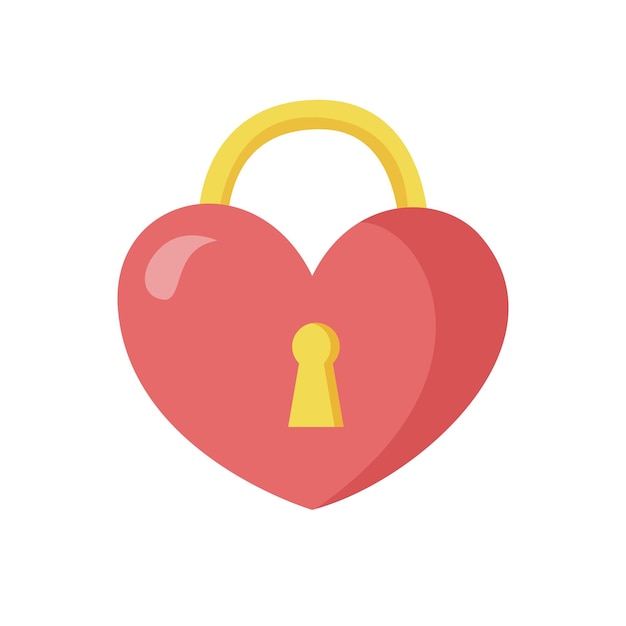 Vector illustration of cartoon Valentine day heart lock isolated on white background
