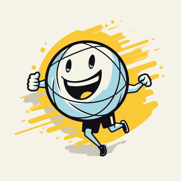 Vector vector illustration of a cartoon volleyball player running with a ball in his hands