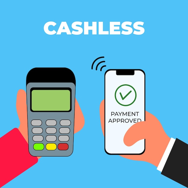 vector illustration of a cashless payment transaction with mobile phone