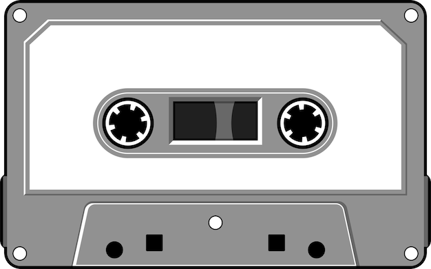 Vector vector illustration of a cassette tape in black and white