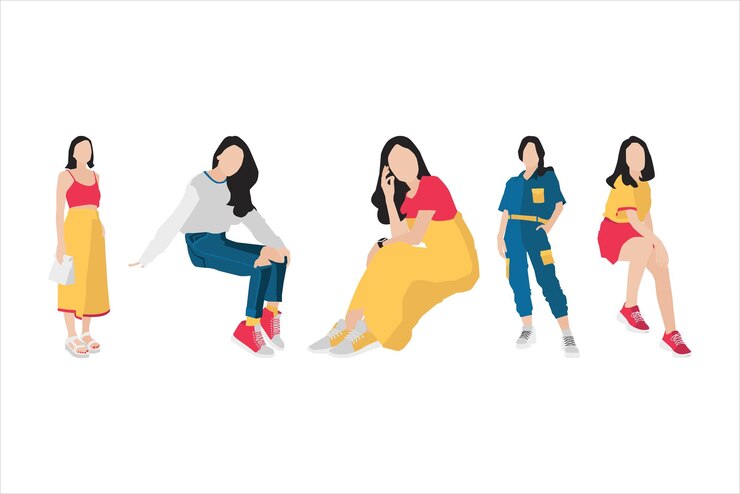 Vector vector illustration of casual women bundle