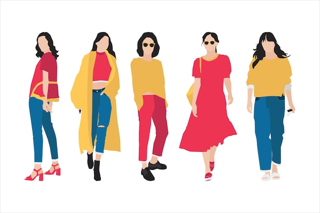 Vector vector illustration of casual women bundle