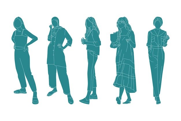 Vector illustration of casual women bundle