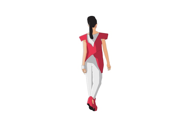 Vector vector illustration of casual women walking with mask