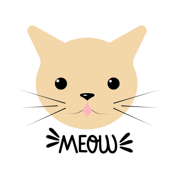 Vector vector illustration of a cat face in flat style cute funny petsimple childish drawing with text