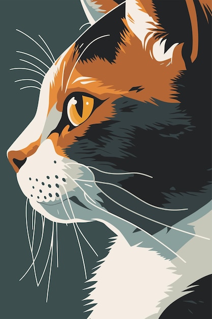 Vector vector illustration of a cat head on a dark background retro style