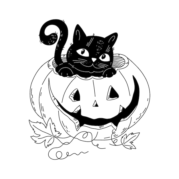 ハロウィーンのハンドロー用の南瓜の猫のベクトルイラスト