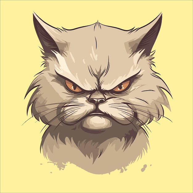 Vector vector illustration of a cat with angry expression on a yellow background