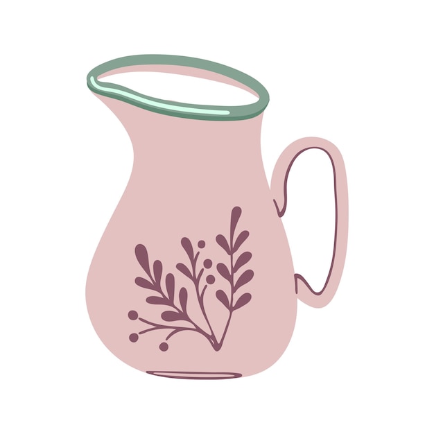 Vector illustration of ceramic milk jug with herbal ornament