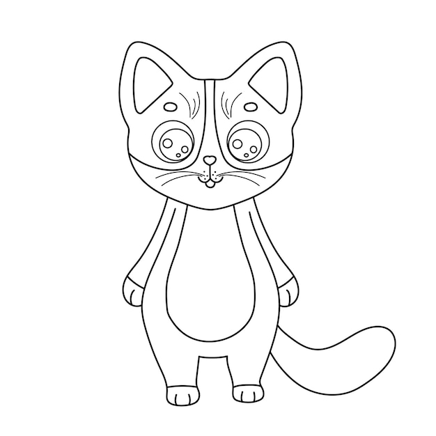 Vector vector illustration character cat outline funny cartoon kitty line sketch animal for coloring book isolated on white