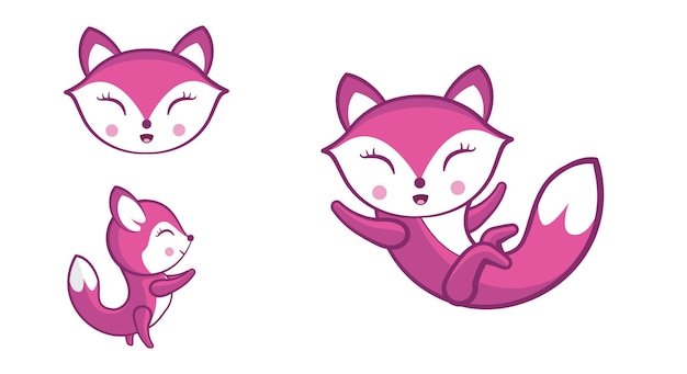 Vector illustration of character of cute and smiling little pink fox