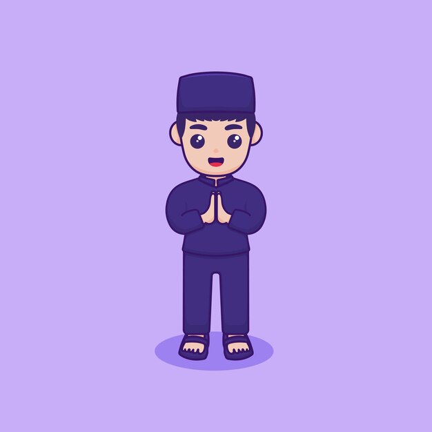 Vector vector illustration of a character making the gesture of salam ramadan kareem design concept