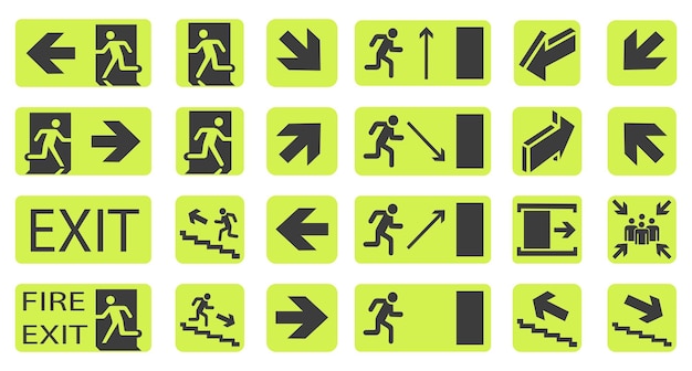 Vector vector illustration character set emergency exit sign fire alarm plate vector illustration