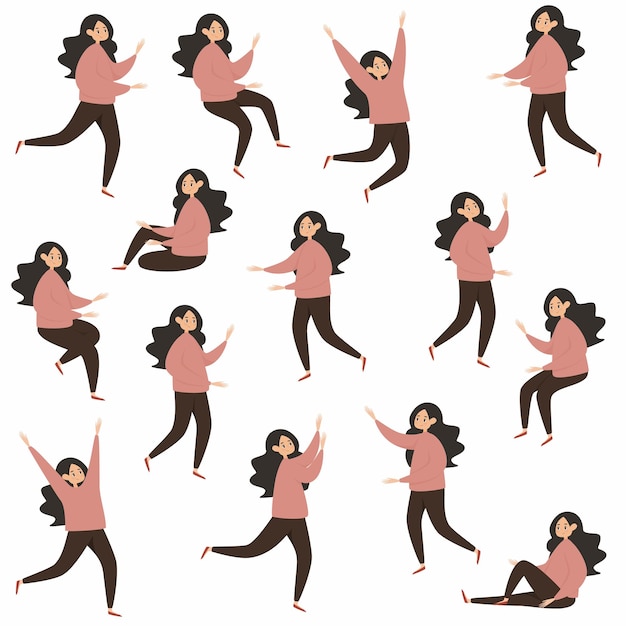 Vector illustration The character of a woman in different poses