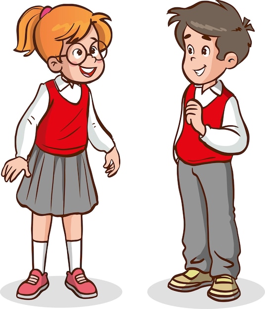 vector illustration of Cheerful diverse kids in school uniform talking