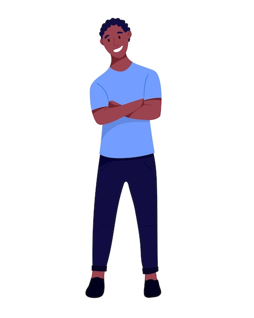 Vector illustration of a cheerful standing smiling African American man in casual clothes