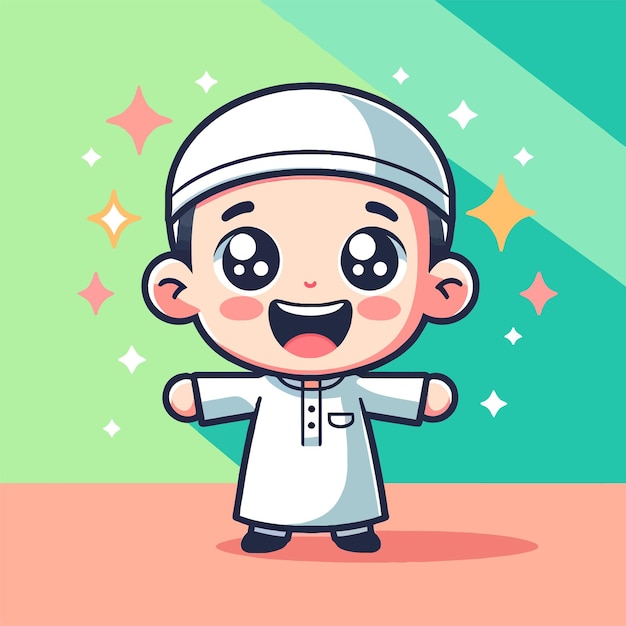 Vector illustration of a cheerful and vibrant Muslim child