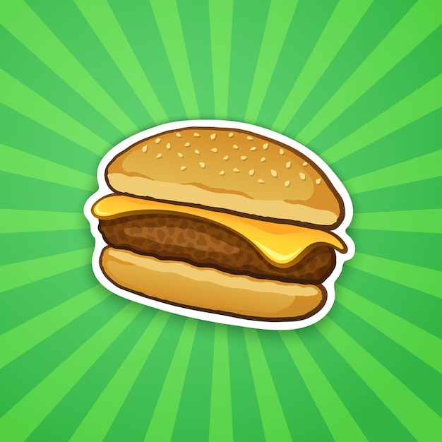 Vector vector illustration cheeseburger with cheese unhealthy food sticker