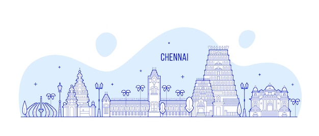 Vector illustration of Chennai skyline, Tamil Nadu, India