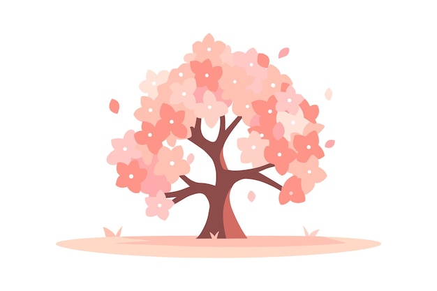 Vettore illustrazione vettoriale di un albero di ciliegio in piena fioritura con fiori rosa e uno sfondo morbido e caldo